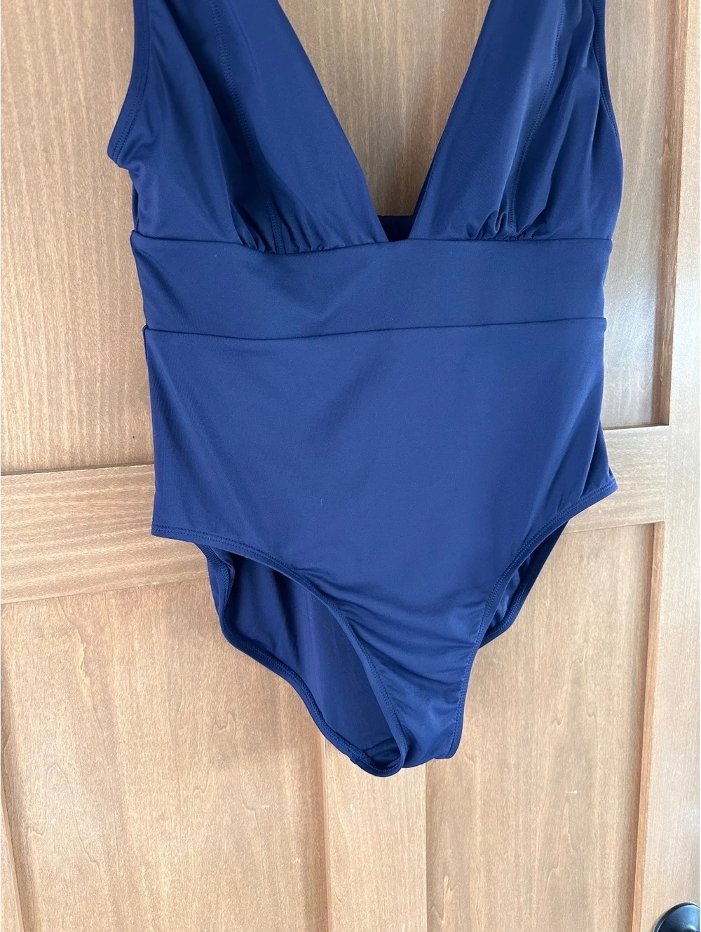 Andie Mykonos Deep Plunge Neck One Piece Swimsuit in Navy Women’s sz Large Tall